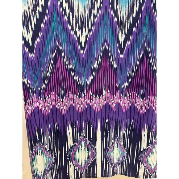 Chico’s | Purple Teal Ikat Print Maxi Dress Size 2 (Large) Stretch Knit Abstract - Picture 9 of 15